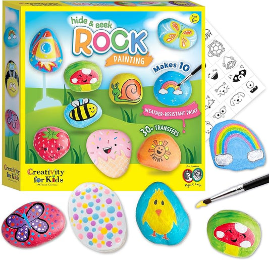 Creativity For Kids Hide and Seek Rock Painting Kit - Arts and Crafts for Kids Ages 6-8+, Gifts for Kids, Craft Kit with 10 Rocks and Waterproof Paint, Small