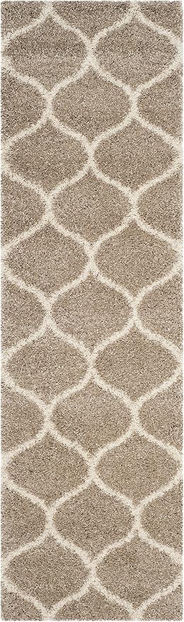 SAFAVIEH Hudson Shag Collection Runner Rug - 2'3" x 6', Beige & Ivory, Moroccan Trellis Design, Non-Shedding & Easy Care, 2-inch Thick Ideal for High Traffic Areas in Living Room, Bedroom (SGH280S)