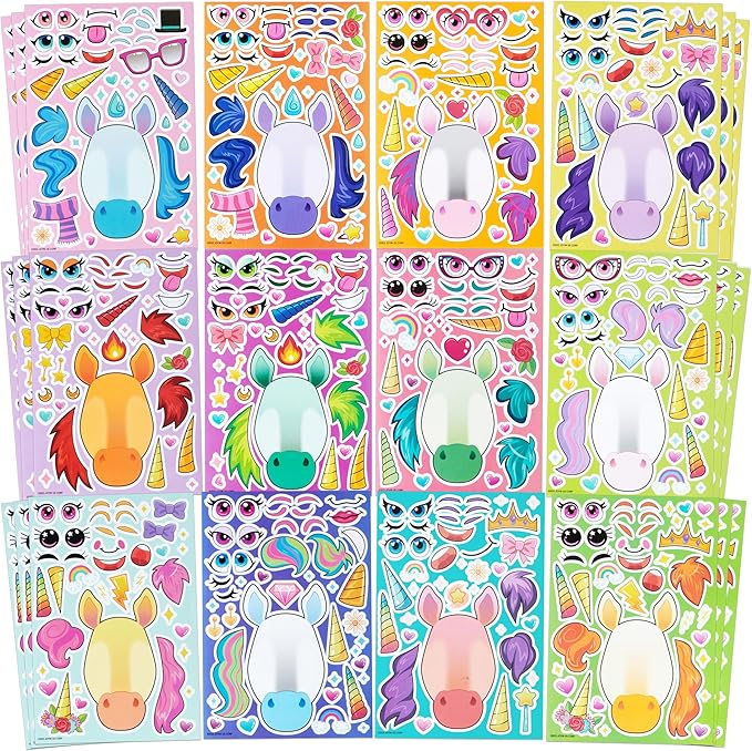 JOYIN 36PCS 9"x6" Make a face Stickers for Kids, Make Your Own Fantasy Unicorn Stickers, Party Favors Kids Crafts, Goodie Bags Stuffers, Classroom Rewards