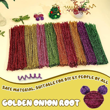 Hssugi 100pcs Pipe Cleaners, Glitter Yellow Pipe Cleaners Craft Supplies,Chenille Stems for DIY Arts Crafts Project(Glitter Yellow)
