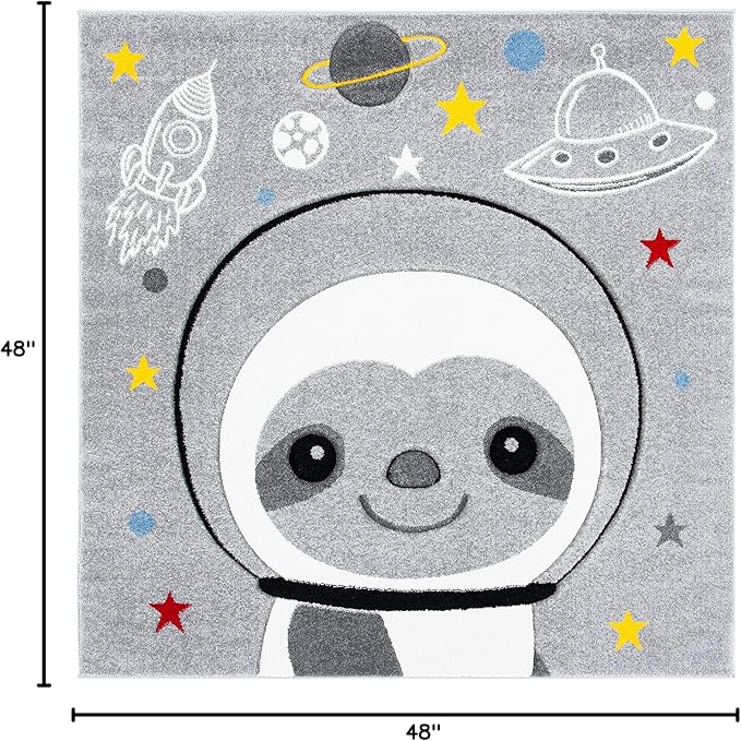 SAFAVIEH Carousel Kids Collection Area Rug - 4' Square, Grey & Ivory, Non-Shedding & Easy Care, Ideal for High Traffic Areas for Boys & Girls in Playroom, Nursery, Bedroom (CRK140F)