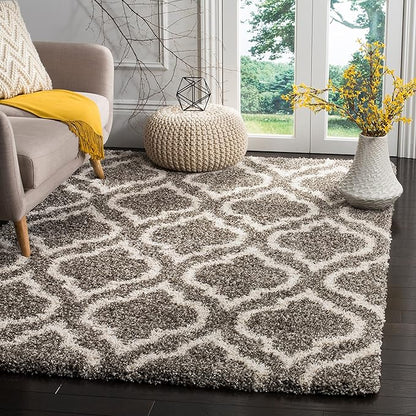 SAFAVIEH Hudson Shag Collection Area Rug - 9' x 12', Ivory & Grey, Moroccan Design, Non-Shedding & Easy Care, 2-inch Thick Ideal for High Traffic Areas in Living Room, Bedroom (SGH284A)