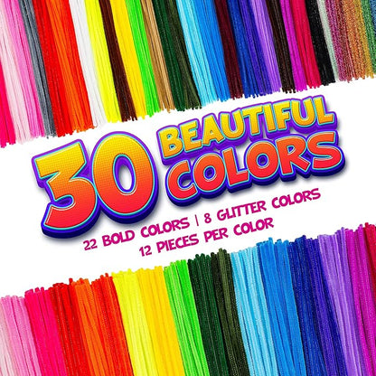 Blue Squid Chenille Stems Pipe Cleaners - 460-Piece Craft Pack with 360 Large Stem Pipe Cleaner & 100 Googly Eyes - Flexible Long Fuzzy Sticks for DIY Arts & Crafts, Home & School Art Supplies