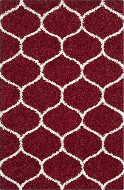 SAFAVIEH Hudson Shag Collection Accent Rug - 4' x 6', Red & Ivory, Trellis Design, Non-Shedding & Easy Care, 2-inch Thick Ideal for High Traffic Areas in Entryway, Living Room, Bedroom (SGH280R)
