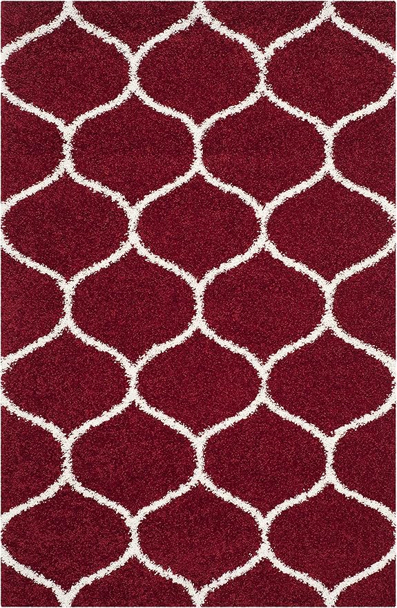 SAFAVIEH Hudson Shag Collection Accent Rug - 3' x 5', Red & Ivory, Trellis Design, Non-Shedding & Easy Care, 2-inch Thick Ideal for High Traffic Areas in Entryway, Living Room, Bedroom (SGH280R)