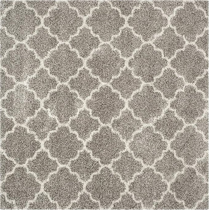 SAFAVIEH Hudson Shag Collection 7' Square Grey/Ivory SGH282B Moroccan Trellis Non-Shedding Living Room Bedroom Dining Room Entryway Plush 2-inch Thick Area Rug