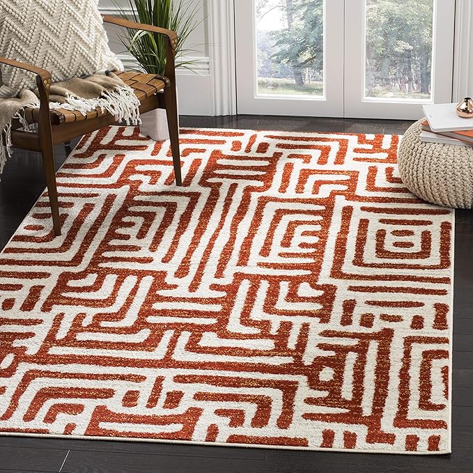 SAFAVIEH Amsterdam Collection Accent Rug - 3' x 5', Ivory & Terracotta, Modern Abstract Design, Non-Shedding & Easy Care, Ideal for High Traffic Areas in Entryway, Living Room, Bedroom (AMS106B)
