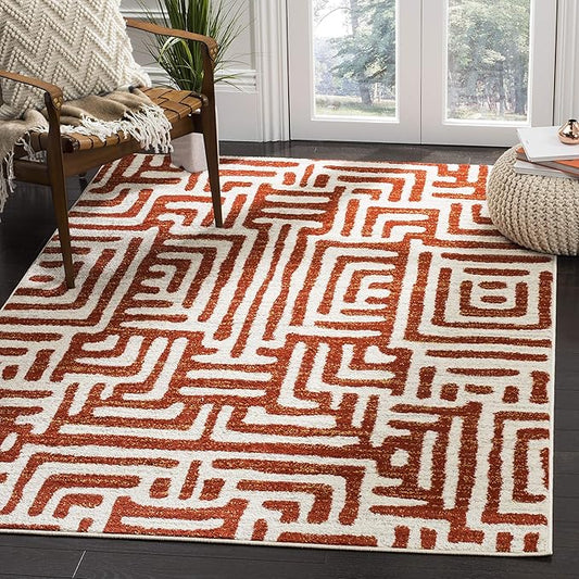 SAFAVIEH Amsterdam Collection Accent Rug - 3' x 5', Ivory & Terracotta, Modern Abstract Design, Non-Shedding & Easy Care, Ideal for High Traffic Areas in Entryway, Living Room, Bedroom (AMS106B)