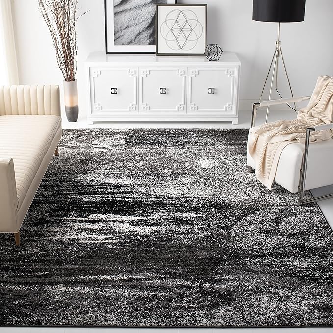 SAFAVIEH Adirondack Collection Runner Rug - 2'1" x 8', Silver & Black, Modern Abstract Design, Non-Shedding & Easy Care, Ideal for High Traffic Areas in Living Room, Bedroom (ADR112A)
