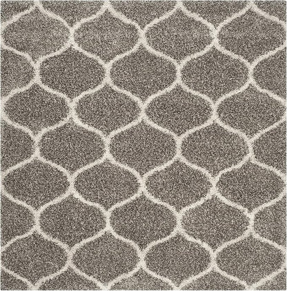 SAFAVIEH Hudson Shag Collection 5' Square Grey/Ivory SGH280B Moroccan Ogee Trellis Non-Shedding Living Room Bedroom Dining Room Entryway Plush 2-inch Thick Area Rug