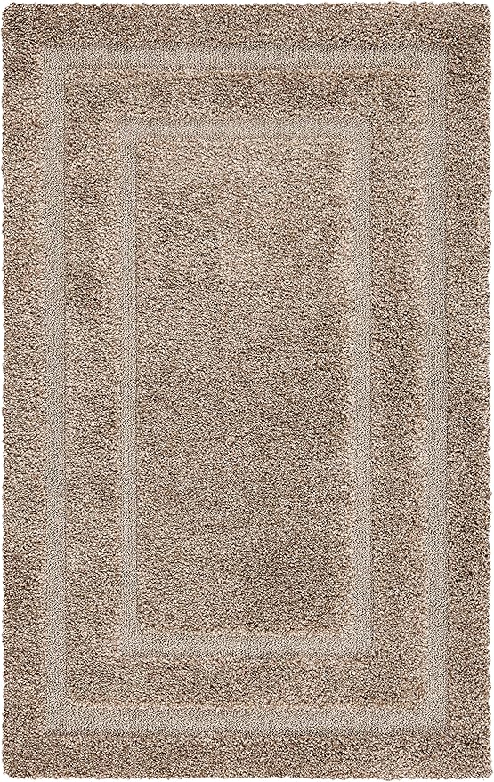 SAFAVIEH Florida Shag Collection Area Rug - 6'7" Square, Beige & Beige, Border Design, Non-Shedding & Easy Care, 1.2-inch Thick Ideal for High Traffic Areas in Living Room, Bedroom (SG454-1313)