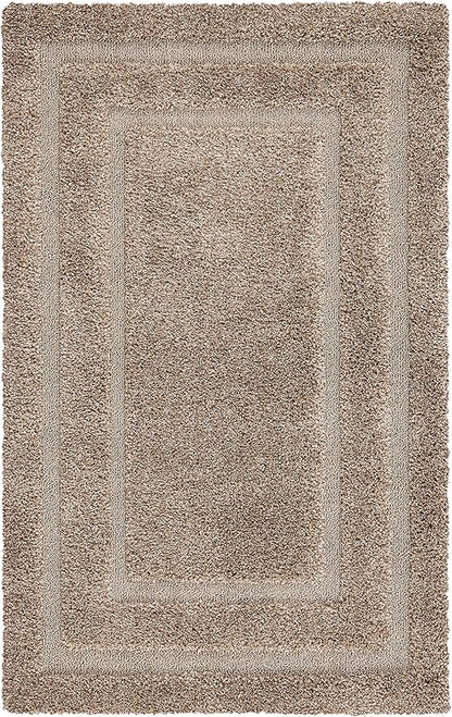 SAFAVIEH Florida Shag Collection Area Rug - 6'7" Square, Beige & Beige, Border Design, Non-Shedding & Easy Care, 1.2-inch Thick Ideal for High Traffic Areas in Living Room, Bedroom (SG454-1313)
