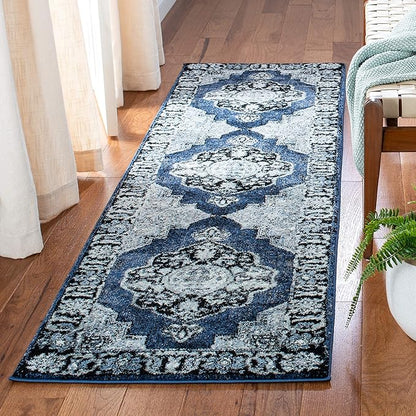 SAFAVIEH Vintage Hamadan Collection Runner Rug - 2'3" x 10', Blue & Grey, Oriental Traditional Persian Design, Non-Shedding & Easy Care, Ideal for High Traffic Areas in Living Room, Bedroom (VTH219M)