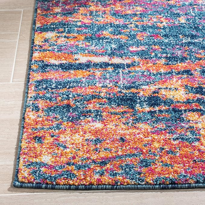 SAFAVIEH Evoke Collection 3' x 5' Navy / Orange EVK272N Modern Abstract Non-Shedding Living Room Bedroom Accent Rug