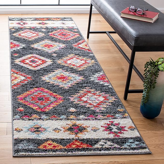 SAFAVIEH Adirondack Collection Runner Rug - 2'6" x 8', Black & Red, Boho Tribal Design, Non-Shedding & Easy Care, Ideal for High Traffic Areas in Living Room, Bedroom (ADR245Z)
