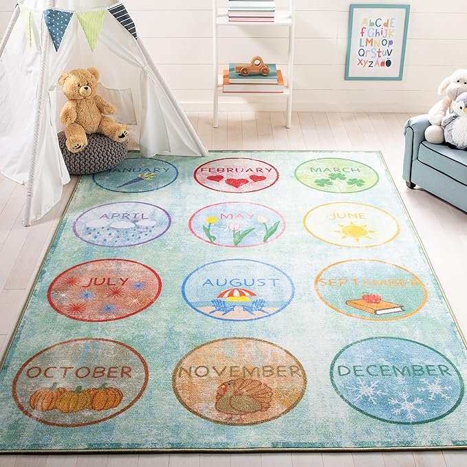 SAFAVIEH Kids Playhouse Collection Accent Rug - 3'3" x 5'3", Green & Blue, Non-Shedding Machine Washable & Slip Resistant Ideal for High Traffic Areas for Boys & Girls in Playroom, Bedroom (KPH256Y)