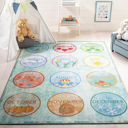 SAFAVIEH Kids Playhouse Collection Accent Rug - 3'3" x 5'3", Green & Blue, Non-Shedding Machine Washable & Slip Resistant Ideal for High Traffic Areas for Boys & Girls in Playroom, Bedroom (KPH256Y)