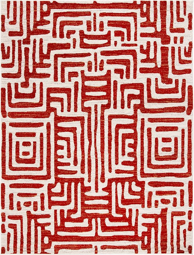 SAFAVIEH Amsterdam Collection Area Rug - 8' x 10', Ivory & Terracotta, Modern Abstract Design, Non-Shedding & Easy Care, Ideal for High Traffic Areas in Living Room, Bedroom (AMS106B)