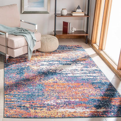 SAFAVIEH Evoke Collection 8' x 10' Navy / Orange EVK272N Modern Abstract Non-Shedding Living Room Bedroom Dining Home Office Area Rug
