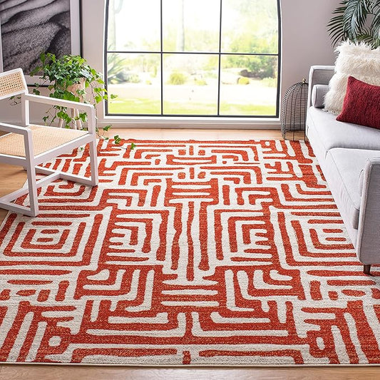 SAFAVIEH Amsterdam Collection Area Rug - 8' x 10', Ivory & Terracotta, Modern Abstract Design, Non-Shedding & Easy Care, Ideal for High Traffic Areas in Living Room, Bedroom (AMS106B)