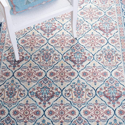 SAFAVIEH Brentwood Collection 3' x 5' Beige / Navy BNT870B Oriental Damask Trellis Non-Shedding Living Room Bedroom Accent Rug