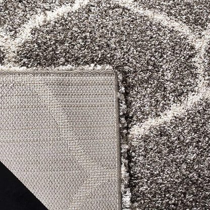 SAFAVIEH Hudson Shag Collection 3' Round Grey/Ivory SGH280B Moroccan Ogee Trellis Non-Shedding Living Room Bedroom Dining Room Entryway Plush 2-inch Thick Area Rug