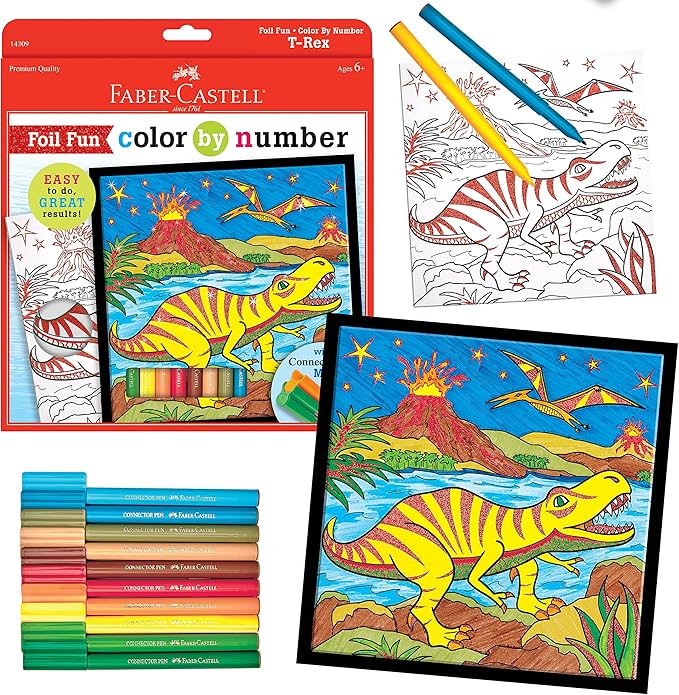 Faber-Castell Color by Number Foil Fun - T-Rex - Color and Display 1 Dinosaur Color by Number Board