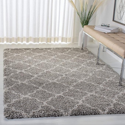 SAFAVIEH Hudson Shag Collection Area Rug - 5'3" x 7'6", Grey & Ivory, Moroccan Trellis Design, Non-Shedding & Easy Care, 2-inch Thick Ideal for High Traffic Areas in Living Room, Bedroom (SGH282B)