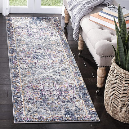 SAFAVIEH Evoke Collection 2'2" x 7' Grey / Navy EVK275G Oriental Medallion Distressed Non-Shedding Living Room Entryway Foyer Hallway Bedroom Runner Rug