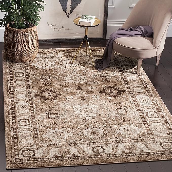 SAFAVIEH Vintage Hamadan Collection Area Rug - 5'3" x 7'6", Dark Grey & Ivory, Oriental Persian Design, Non-Shedding & Easy Care, Ideal for High Traffic Areas in Living Room, Bedroom (VTH214M)