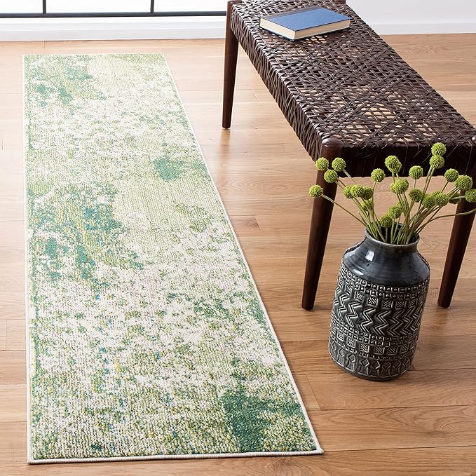 SAFAVIEH Madison Collection Runner Rug - 2' x 8', Green & Ivory, Modern Abstract Design, Non-Shedding & Easy Care, Ideal for High Traffic Areas in Living Room, Bedroom (MAD499Y)