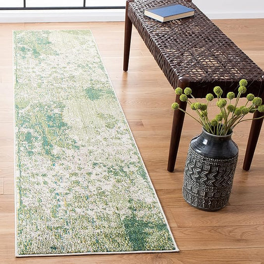 SAFAVIEH Madison Collection Runner Rug - 2'2" x 12', Green & Ivory, Modern Abstract Design, Non-Shedding & Easy Care, Ideal for High Traffic Areas in Living Room, Bedroom (MAD499Y)