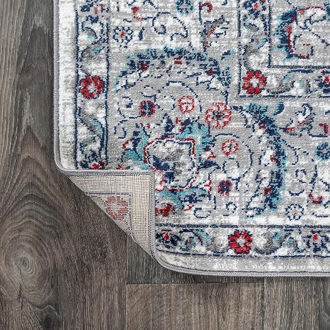 JONATHAN Y MDP107A-28 Modern Vintage Indoor Area-Rug Country Easy-Cleaning Bedroom Kitchen Living Room Non Shedding, 2 X 8, Light Gray,red