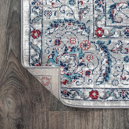 JONATHAN Y MDP107A-28 Modern Vintage Indoor Area-Rug Country Easy-Cleaning Bedroom Kitchen Living Room Non Shedding, 2 X 8, Light Gray,red