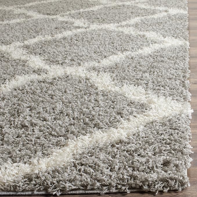 SAFAVIEH Dallas Shag Collection 2'3" x 10' Grey/Ivory SGDS257G Trellis Non-Shedding Living Room Bedroom Dining Room Entryway Plush 1.5-inch Thick Runner Rug