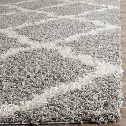 SAFAVIEH Dallas Shag Collection 2'3" x 10' Grey/Ivory SGDS257G Trellis Non-Shedding Living Room Bedroom Dining Room Entryway Plush 1.5-inch Thick Runner Rug