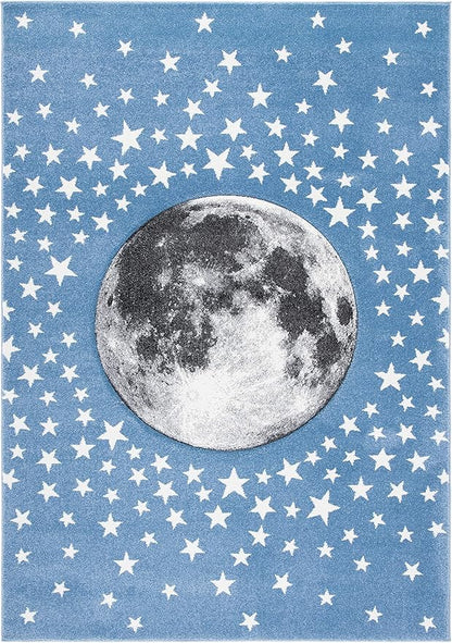 SAFAVIEH Carousel Kids Collection Area Rug - 6'7" x 9', Light Blue & Grey, Non-Shedding & Easy Care, Ideal for High Traffic Areas for Boys & Girls in Playroom, Nursery, Bedroom (CRK135L)