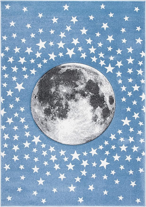 SAFAVIEH Carousel Kids Collection Area Rug - 8' x 10', Light Blue & Grey, Non-Shedding & Easy Care, Ideal for High Traffic Areas for Boys & Girls in Playroom, Nursery, Bedroom (CRK135L)