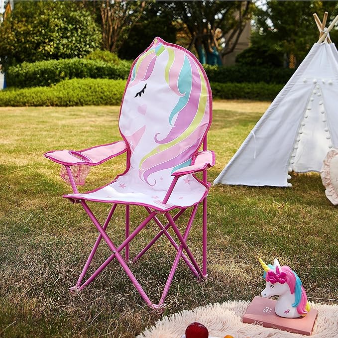 Heritage Kids Figural Unicorn Folding Kids Indoor Outdoor Beach Camp Chair with Portable Carry Case, Ages 6+