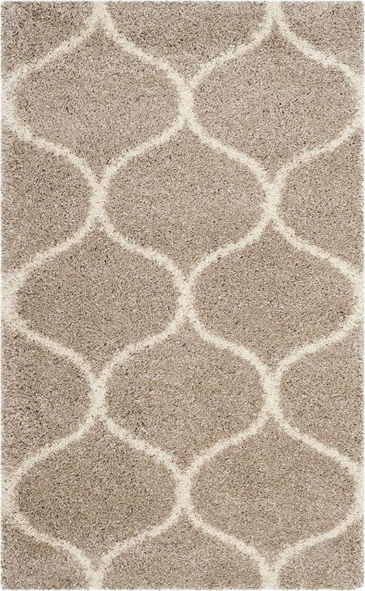 SAFAVIEH Hudson Shag Collection Accent Rug - 2'3" x 3'9", Beige & Ivory, Trellis Design, Non-Shedding & Easy Care, 2-inch Thick Ideal for High Traffic Areas in Entryway, Living Room, Bedroom (SGH280S)