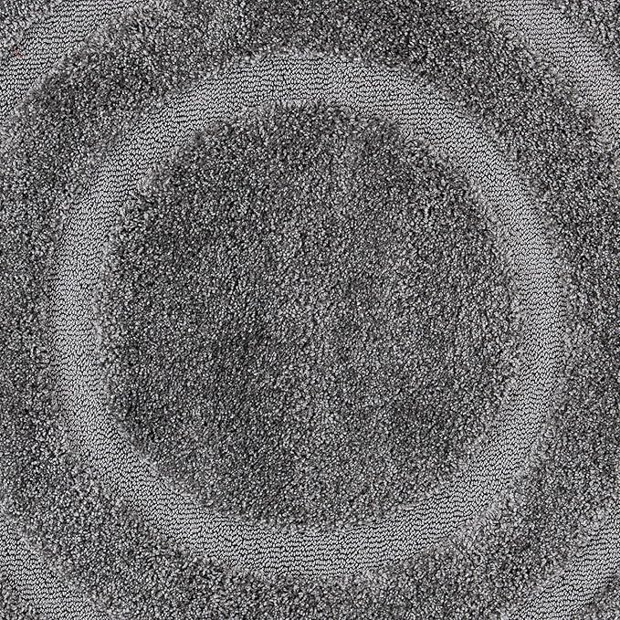 SAFAVIEH Florida Shag Collection Area Rug - 5' Round, Grey & Grey, Border Design, Non-Shedding & Easy Care, 1.2-inch Thick Ideal for High Traffic Areas in Living Room, Bedroom (SG454-8080)