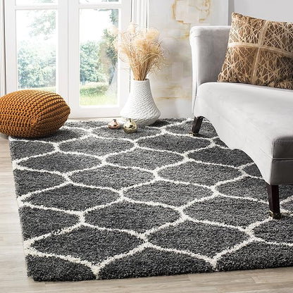 SAFAVIEH Hudson Shag Collection Accent Rug - 4' x 6', Dark Grey & Ivory, Trellis Design, Non-Shedding & Easy Care, 2-inch Thick Ideal for High Traffic Areas in Entryway, Living Room, Bedroom (SGH280G)