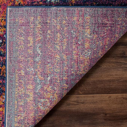 SAFAVIEH Evoke Collection 2'2" x 9' Blue / Fuchsia EVK275F Oriental Medallion Distressed Non-Shedding Living Room Entryway Foyer Hallway Bedroom Runner Rug