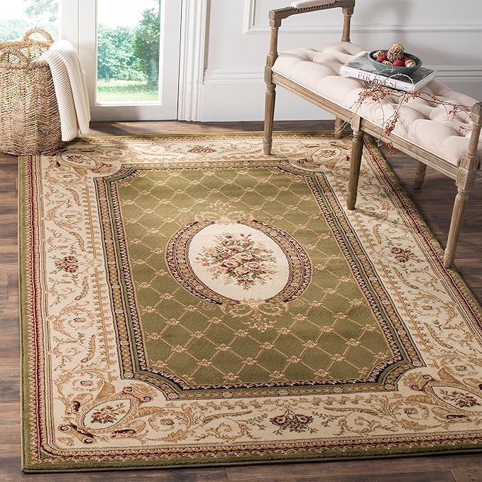 SAFAVIEH Lyndhurst Collection Accent Rug - 3'3" x 5'3", Sage & Ivory, Traditional European Design, Non-Shedding & Easy Care, Ideal for High Traffic Areas in Entryway, Living Room, Bedroom (LNH223A)