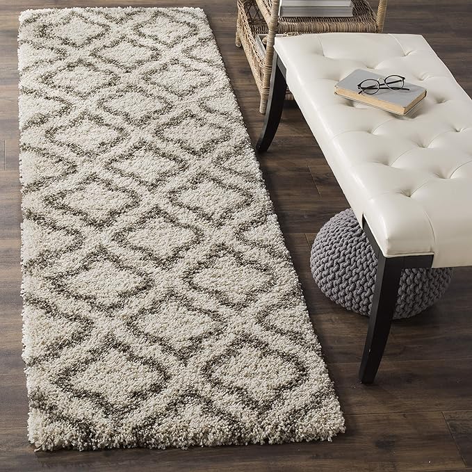SAFAVIEH Hudson Shag Collection Runner Rug - 2'3" x 6', Ivory & Grey, Moroccan Design, Non-Shedding & Easy Care, 2-inch Thick Ideal for High Traffic Areas in Living Room, Bedroom (SGH284A)