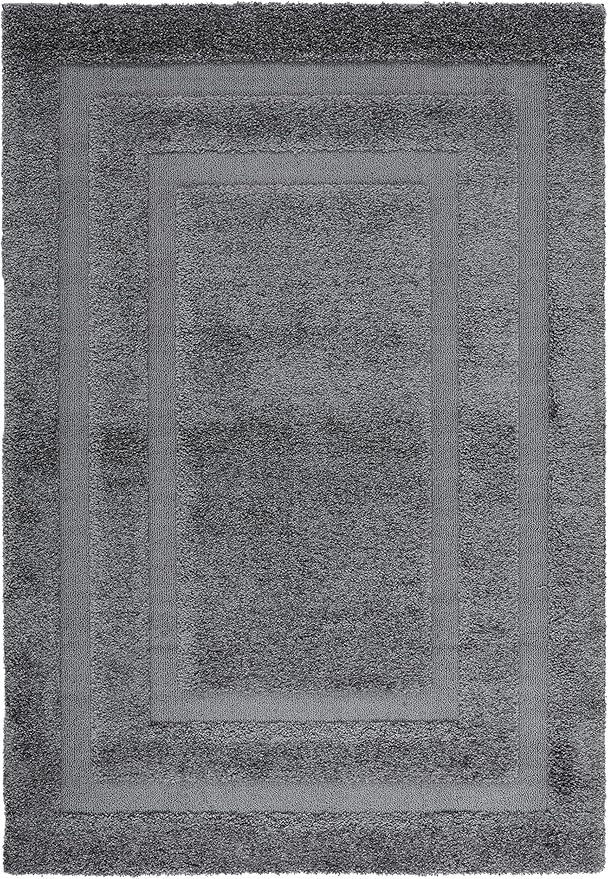 SAFAVIEH Florida Shag Collection Area Rug - 5'3" x 7'6", Grey & Grey, Border Design, Non-Shedding & Easy Care, 1.2-inch Thick Ideal for High Traffic Areas in Living Room, Bedroom (SG454-8080)