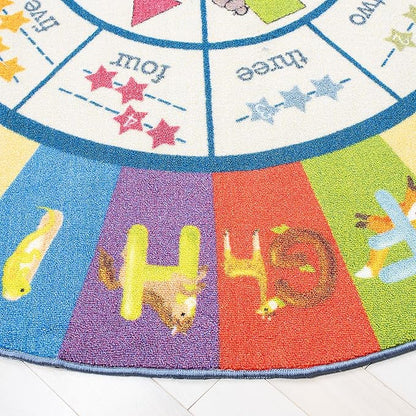 SAFAVIEH Kids Playhouse Collection Area Rug - 5' Round, Beige & Blue, Non-Shedding Machine Washable & Slip Resistant Ideal for High Traffic Areas for Boys & Girls in Playroom, Bedroom (KPH225A)