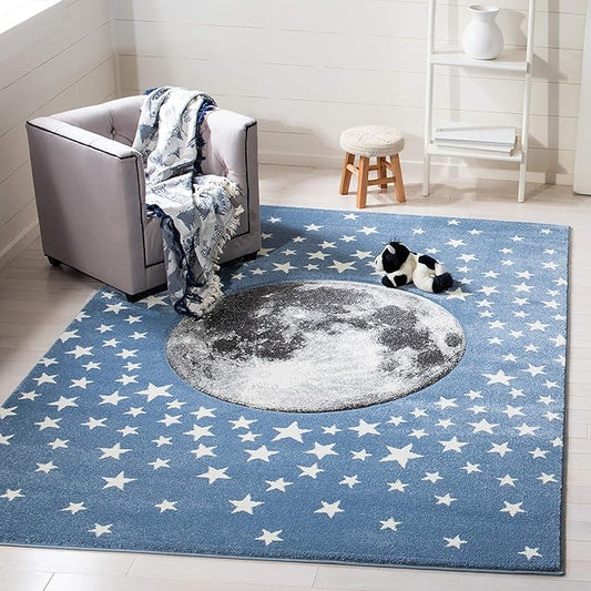 SAFAVIEH Carousel Kids Collection Area Rug - 6'7" x 9', Light Blue & Grey, Non-Shedding & Easy Care, Ideal for High Traffic Areas for Boys & Girls in Playroom, Nursery, Bedroom (CRK135L)