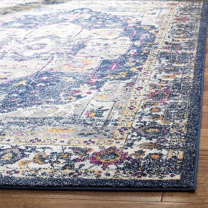 SAFAVIEH Evoke Collection 2'2" x 7' Navy / Grey EVK275N Oriental Medallion Distressed Non-Shedding Living Room Entryway Foyer Hallway Bedroom Runner Rug