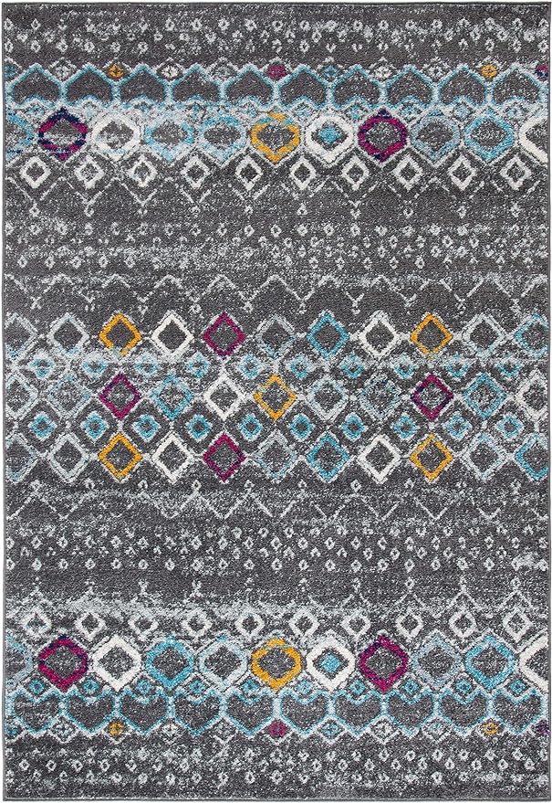 SAFAVIEH Amsterdam Collection Accent Rug - 2'3" x 4', Dark Grey & Ivory, Moroccan Boho Design, Non-Shedding & Easy Care, Ideal for High Traffic Areas in Entryway, Living Room, Bedroom (AMS108H)